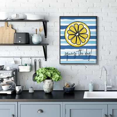" Squeeze The Day Expression Lemon Nautical Stripes " by Jennifer Pugh