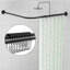 Tringle de douche noire en forme de L, acier inoxydable 304, sans perçage, 12 crochets