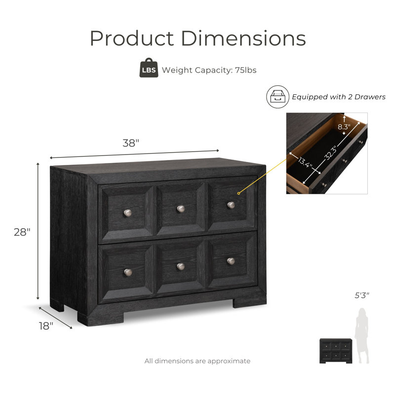Schell 6-Piece Bedroom Set, Queen, Black, 6 Pcs: Bed, 2 Nightstands, 2 Dressers, Mirror