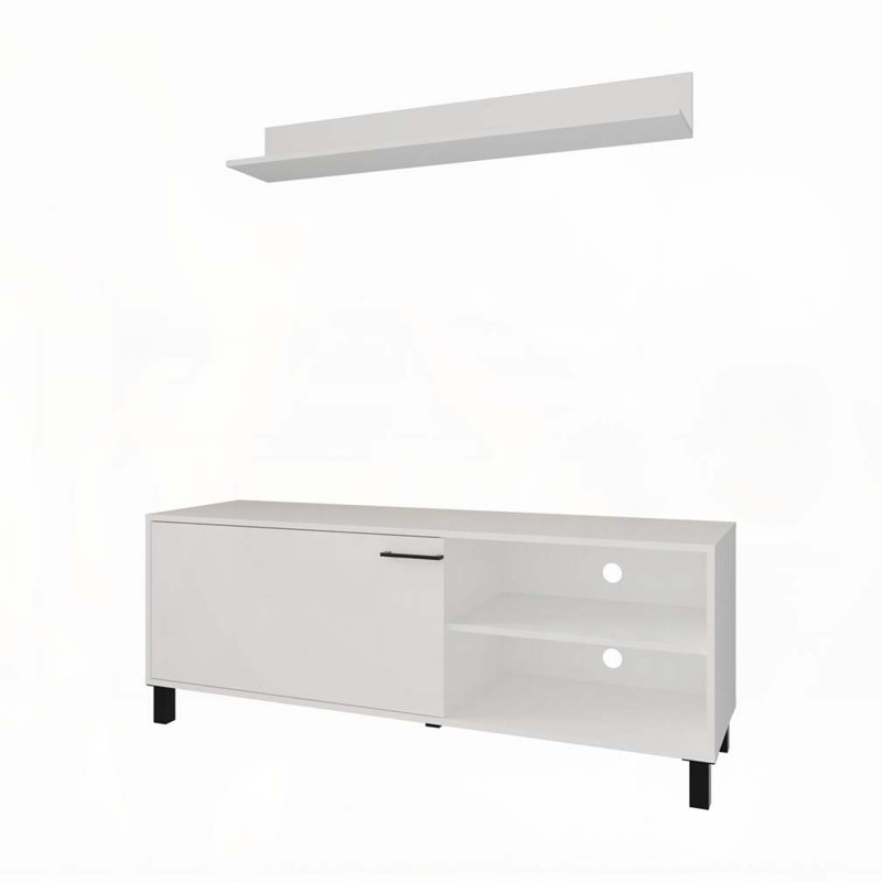Meuble télé blanc avec rangement ouvert en mélamine