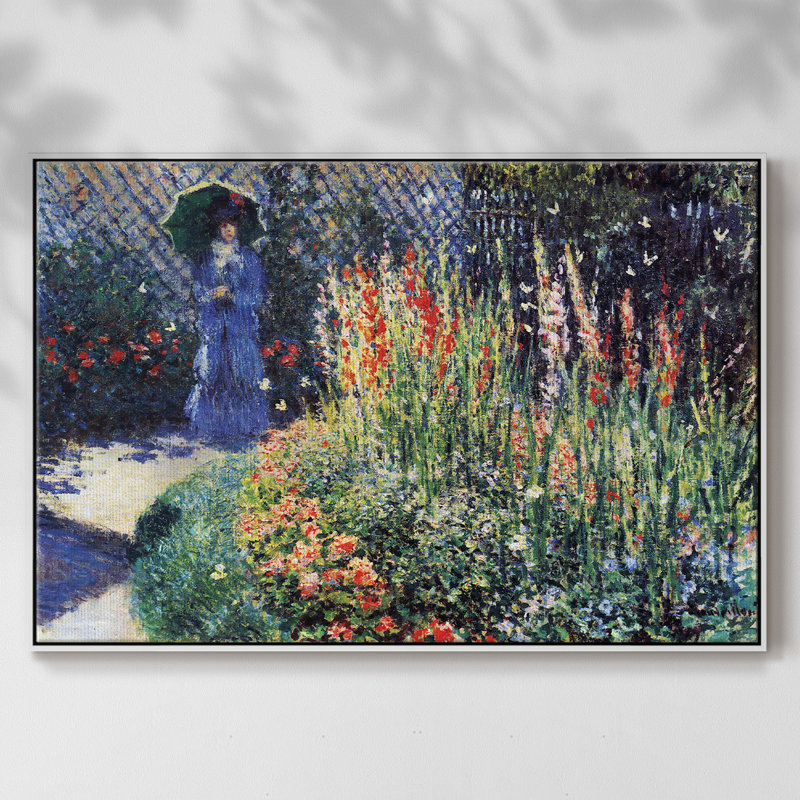 «Gladiolas», reproduction encadrée sur toile par Claude Monet, H 25 po x l 37 po x P 2 po, Blanc