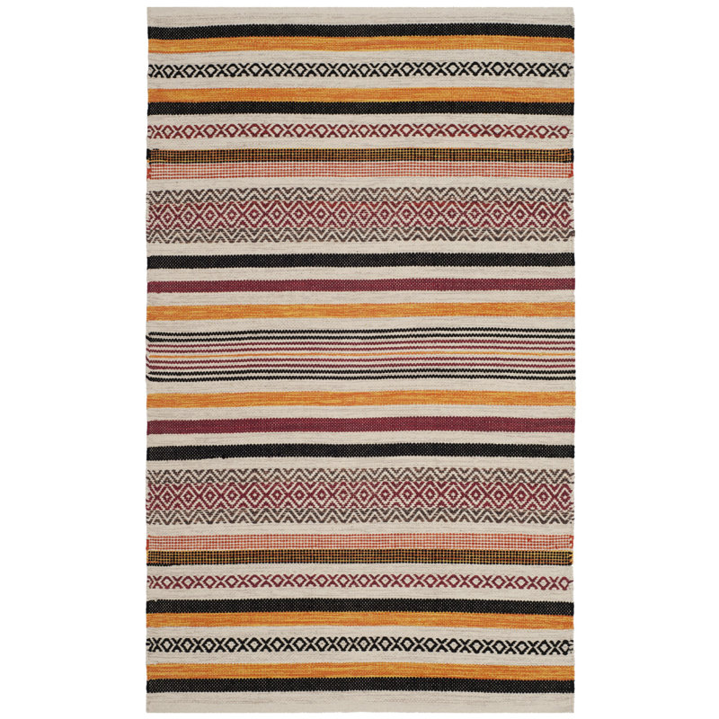 Estepp Hand Woven Cotton Striped Rug, Rectangle 3' x 5'