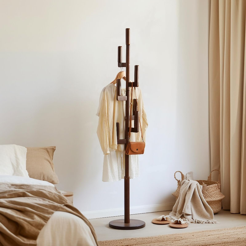 Freestanding Bamboo Cactus-Shaped Coat Rack, Walnut