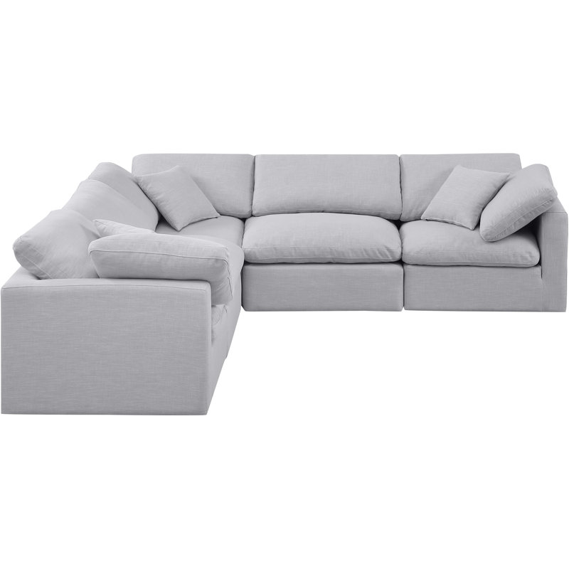 Hinami Upholstered L-Shaped Sectional Reversible, Grey Linen Textured Fabric
