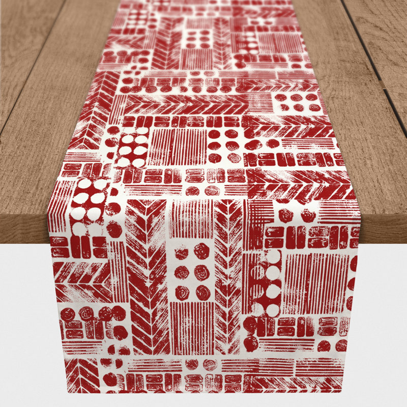 Chemin de table aztec tribal stamp Harvir, 72 po x 16 po, Rouge