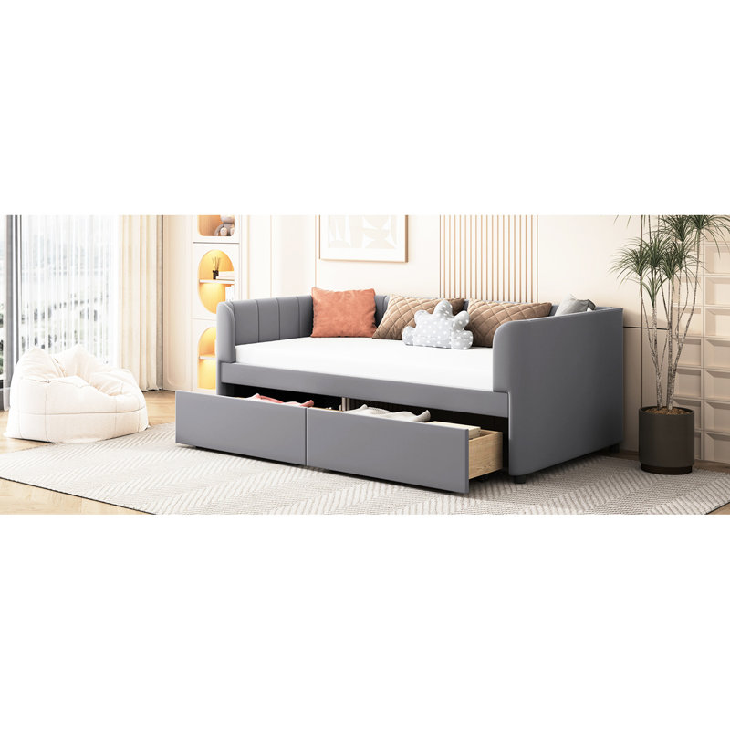 Lit de jour gris simple avec une nuit de repos et 2 tiroirs avec des tiroirs ergonomiques au design gracieux, Grey