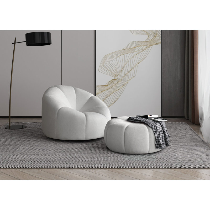 Coumas Upholstered Swivel Accent Chair, White Polyester Blend