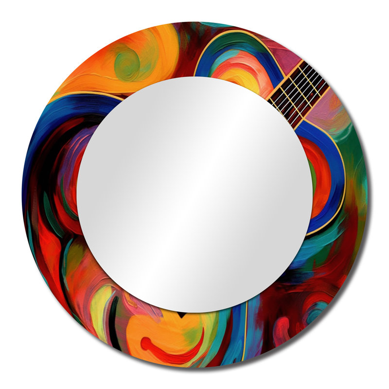 Guyla Music In Color III - Music Wall Mirror, Modern Round Decorative Mirror, Printed Metal Art, 23" x 23"