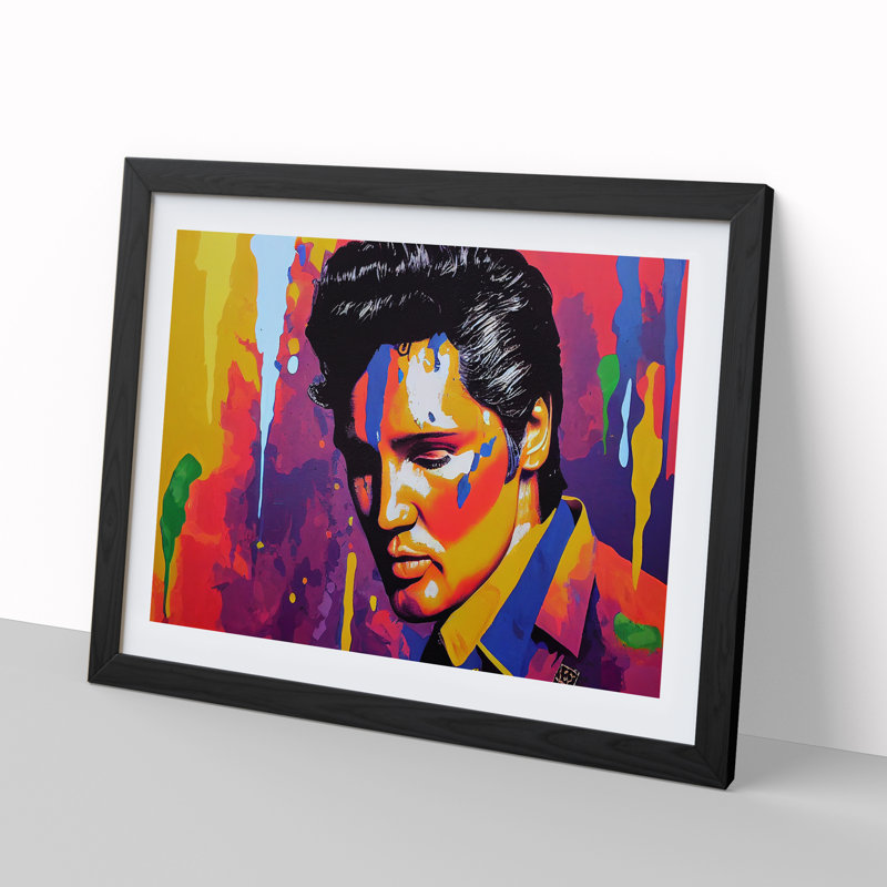 XH1022-6737X Paint Splashed Elvis Presley Vol.1 Abstract - Single Picture Frame Print, Black, 46cm H x 64cm W x 2cm D