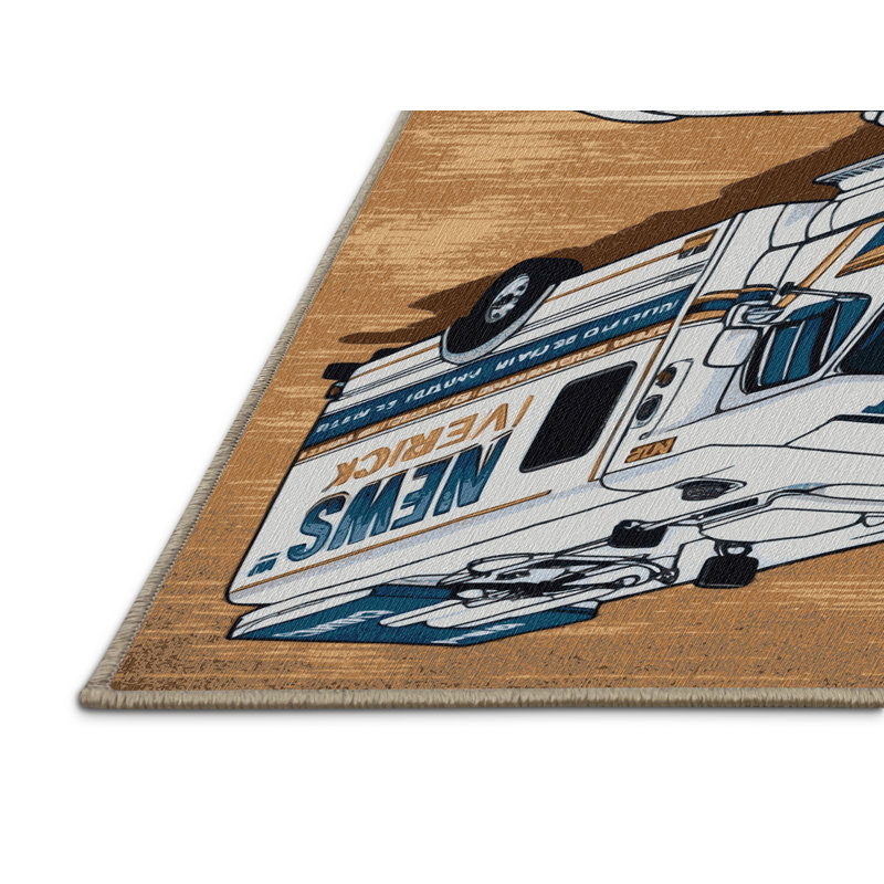 Machine Washable Transportation Brown Area Rug, Round 8'