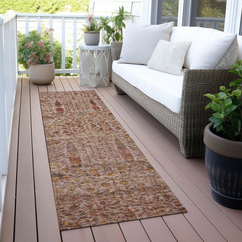 Machine Washable Indoor/Outdoor Xhevrie Terracotta Rug, Runner 2'3" x 7'6"