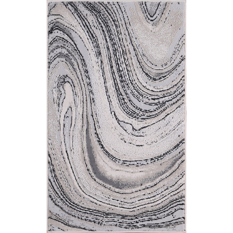 Nevada Collection Abstract Cream and Gold Rug, Black/Gray, Rectangle 1'9" x 2'9"