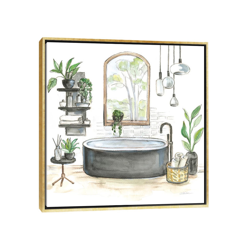 Baignoire noire I, H 37 po x l 37 po x P 1,5 po, Toile encadrée d'or, Aucun mat