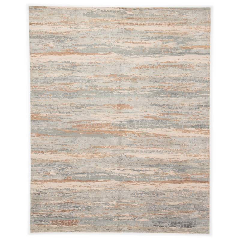 Tapis bleu clair / brun clair noué à la main Kavi de Jaipur Living Bandi (5 pi 6 po x 8 pi), Rectangle : 5 pi 6 po x 8 pi