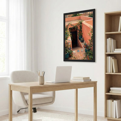 Art mural sur toile noir encadré pour le salon, la chambre à coucher, le bureau ou le vestibule - Décoration murale décorative avec jardin sur cour