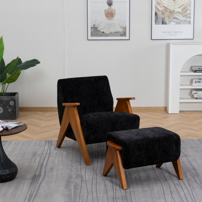 Chenille Upholstered Armchair With Matching Ottoman