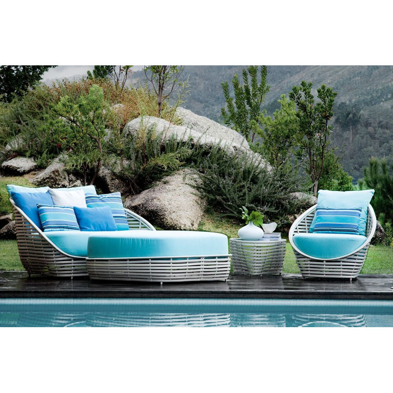 Oasis Outdoor Lounge Chair, Whitewash, Pale Blue/Canvas Dolce Oasis