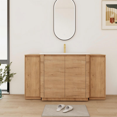 60'' Single Freestanding Bathroom Vanity With Ceramic Top,Bathroom Storage Cabinet And Shelves