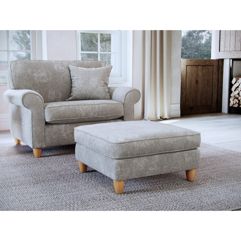 Clarkfield Slub Chenille Upholstered Footstool, Beige