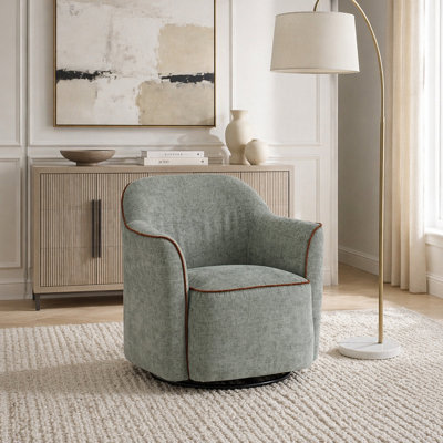 360° Swivel Accent Chair, Chenille Upholstered Barrel Chair with Flared Arms, Modern Armchair