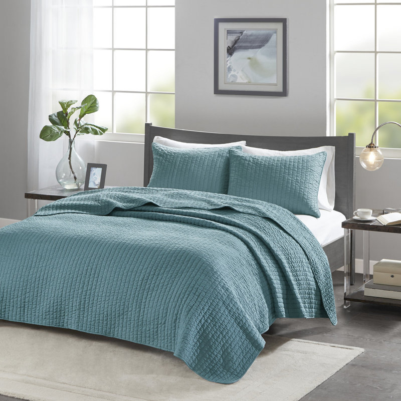 3 pièces de courtepointe pour lit double / grand lit en sarcelle - microfibre, rembourrage en coton, réversible, piqûre, crée une charmante chambre à coucher, comprend et 2 taies décoratives pour la microfibre avec rembourrage, courtepointe Channel, décore la chambre à coucher