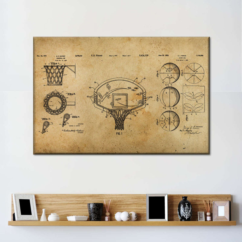 Basketball Brevet Compilation sur toile, H 34 po x l 51 po x P 1,25 po