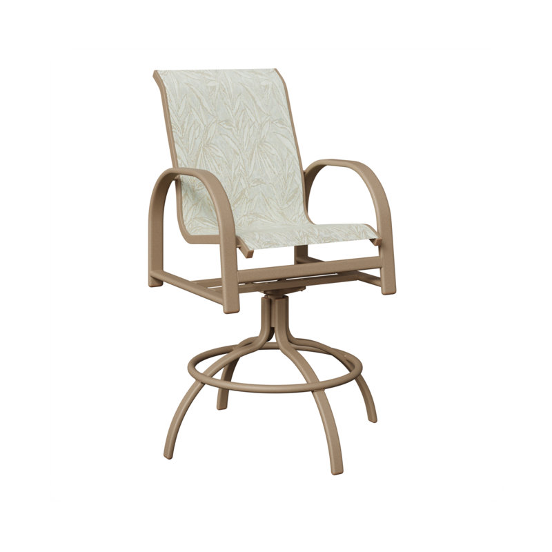Chaise de bar pivotante en aluminium et chêne Cazares, Chêne veiné de bois, Montego Bay