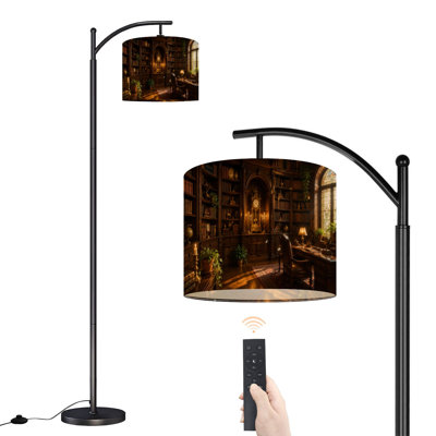 Lampe sur pied à arc avec abat-jour ajustable Bibliothèque rétro Lampe rétro sur pied Bibliothèque classique Classiques 3 températures de couleur Lampe à mât haut avec interrupteur au pied pour la chambre à coucher