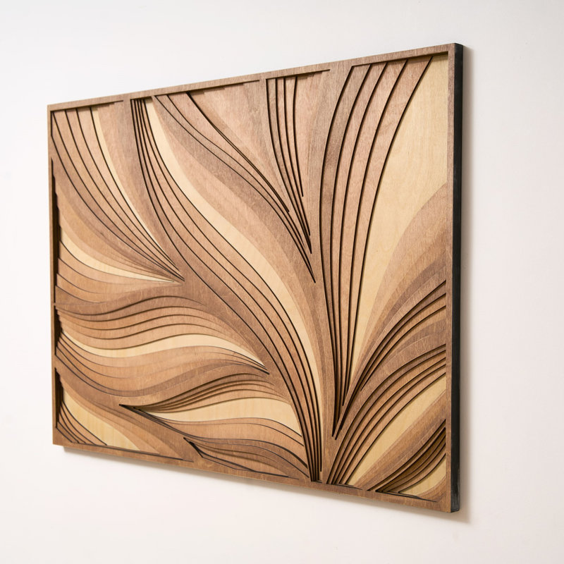 art mural en bois au verso, décor en bois 3D, décoration murale abstraite, H 18,6 po x l 27,2 po x P 1 po
