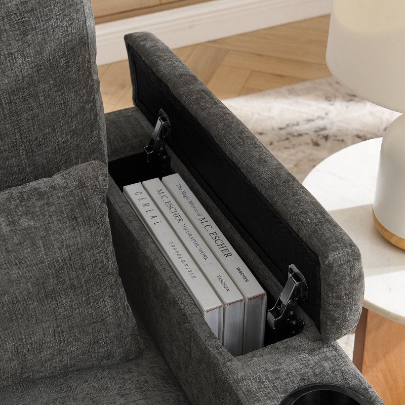 Adjustable Recliners With Storage And Usb, Foam Wood Gray