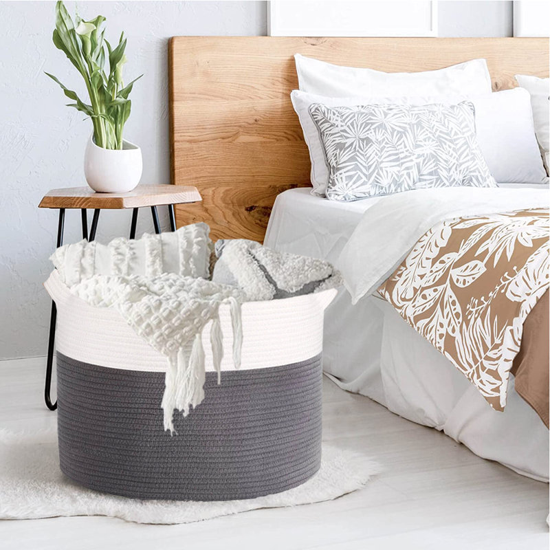 Hand Woven Fabric Laundry Basket with Handles