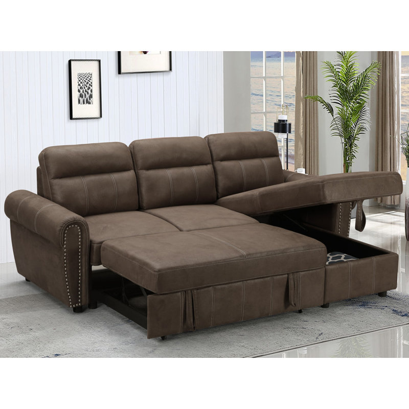 96.5" Fabric Reversible Sleeper Sectional Sofa Chaise, Left Hand Facing, Gray Velvet