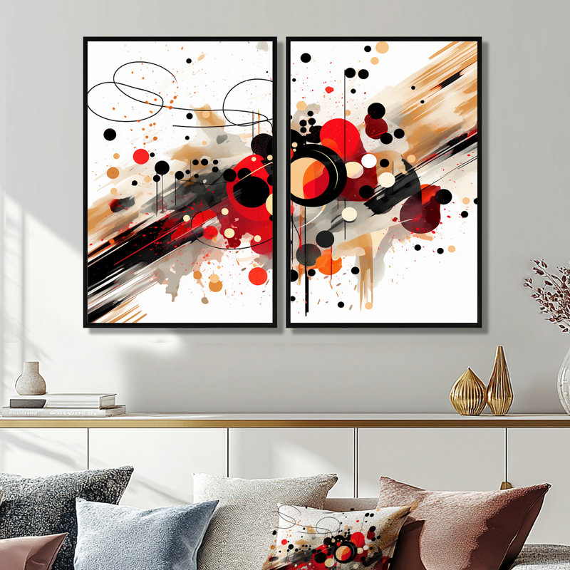 Rouge et noir symphonie abstraite I - art mural moderne rouge, Impression encadrée flottante, Noir, H 36 po x l 48 po