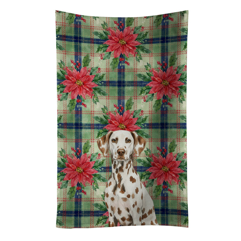 Liver Dalmatian Christmas PoinsettIas Kitchen Towel, Liver Dalmatian
