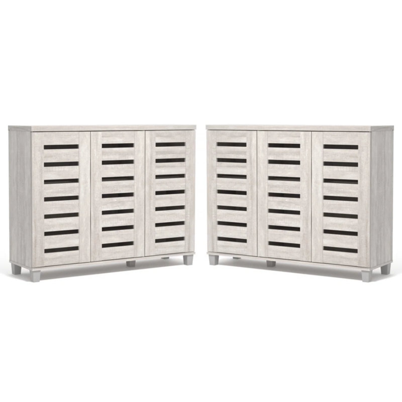 Armoire de rangement à chaussures 3 portes Lismore (ensemble de 2) - peut contenir 40 paires, Chêne gris cendré