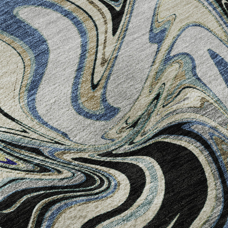 Premium Machine Washable Mayfield AMF2395 Abstract Rug, 10' x 14', Black