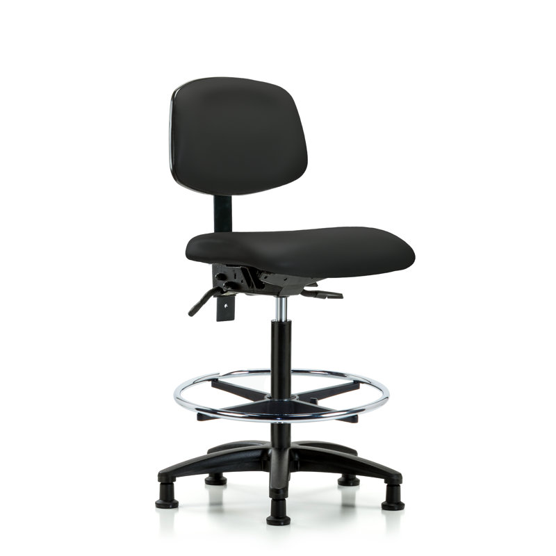 Barbosa Vinyl Drafting Chair, Black, Glides, Included