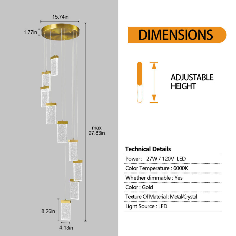 Luminaire suspendu en cristal Chandeliers Réglable Mordern, 9