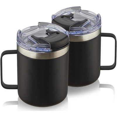 Ensemble de 2 tasses à café isolantes en acier inoxydable à double paroi avec couvercle rabattable