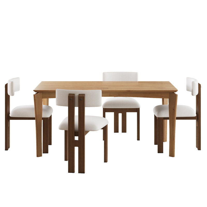 Uecker 5-Piece Dining Set, Natural Oak, White