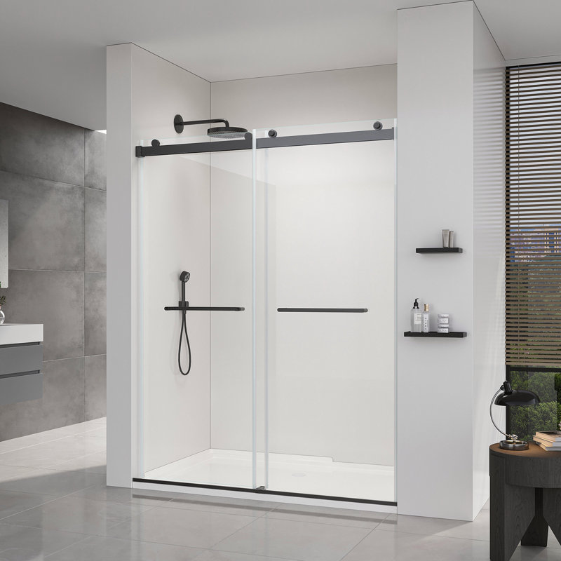 68"-72" W x 76" H Frameless Sliding Shower Door, Frameless Shower Door, Shower Glass Door with 5/16" (8mm) Clear SGCC Tempered Glass, Explosion-Proof Film, Stainless Steel Hardware--Matte Black