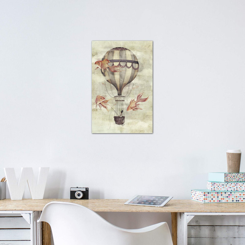 «Skyfishers» par Mike Koubou - impression d'art graphique, H 60 po x l 40po x P 1,5 po, Toile tendue