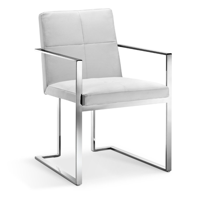 Poulin 18.5'' H Polyurethane Upholstered Armchair, White, Silver