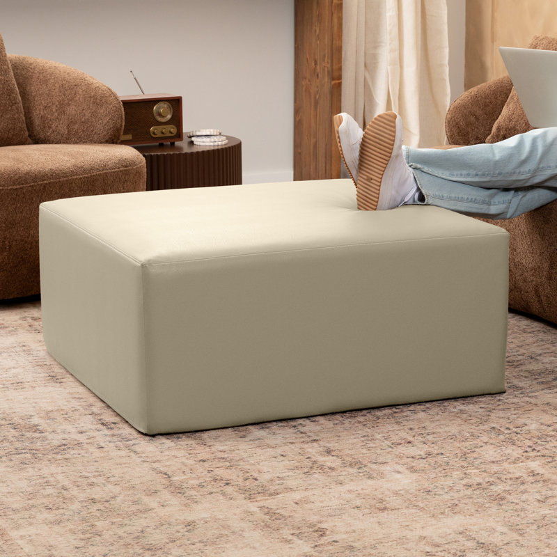 Jaxx Fairlie Couch Ottoman - Oversized Square Foam Coffee Table Ottoman, 36", Premium Faux Leather, Natural Faux Leather