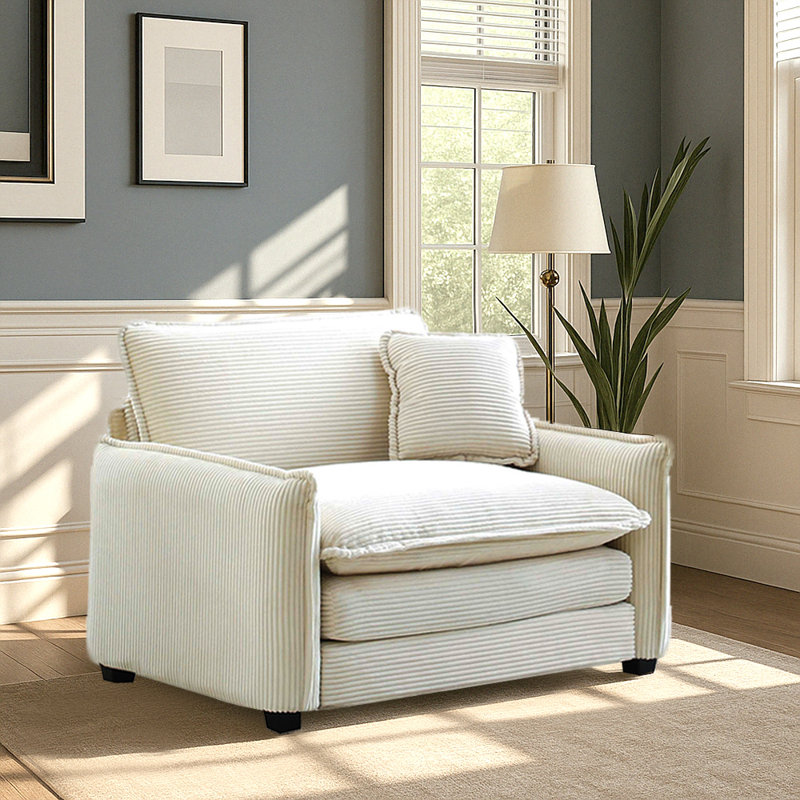 Fauteuil en velours côtelé 46 po Clevenger, Beige