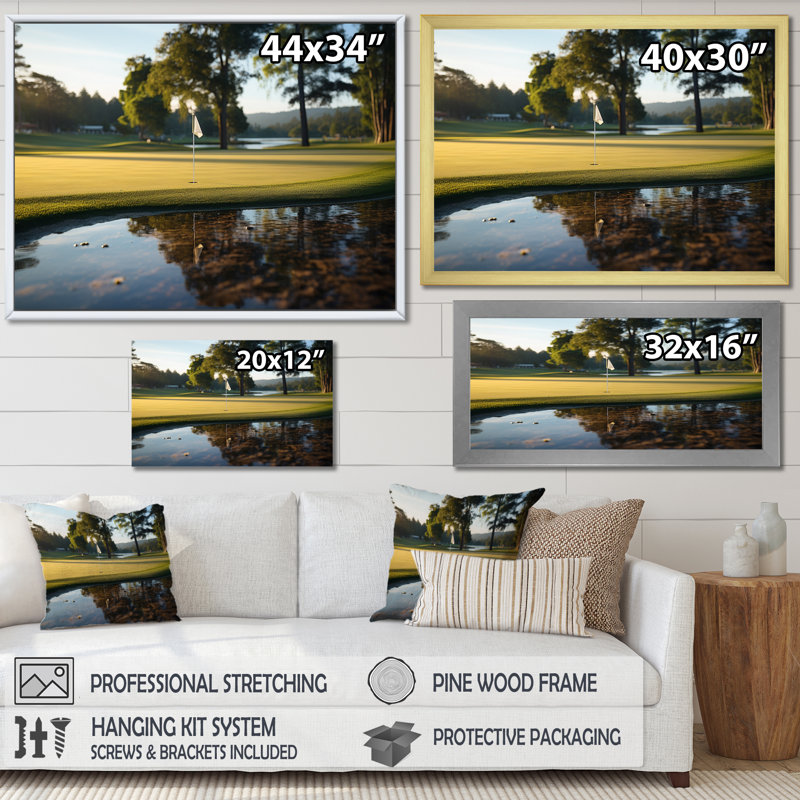 «Golf Putting Green Tranquility II», reproduction sur toile, Cadre flottant noir, H 16 po x l 32 po x P 1 po