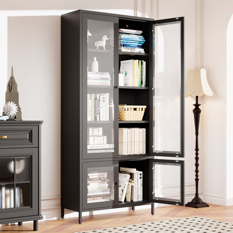 Grande vitrine de rangement en métal avec 4 portes en verre et 5 tablettes
