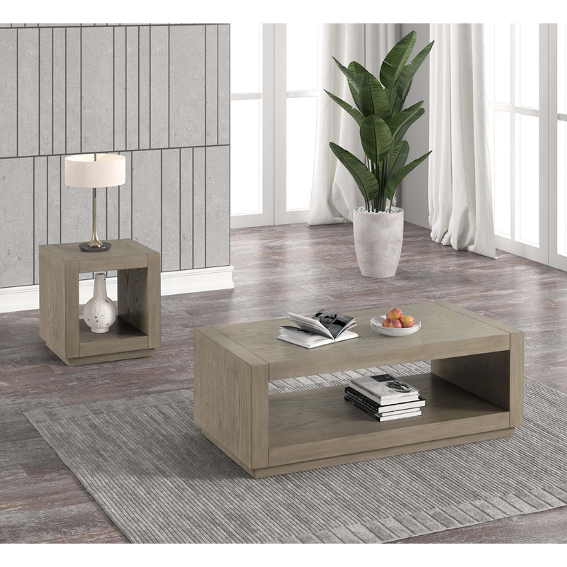 Table basse rectangulaire avec socle et tablette inférieure ouverte, Naturel
