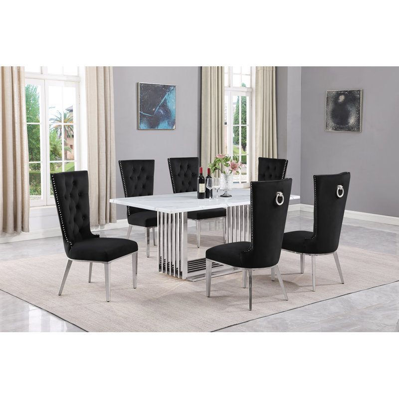 Ensemble de salle à manger Denayah, Noir / argent, Argent, 7