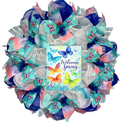 Spring Welcome Butterflies Wreath
